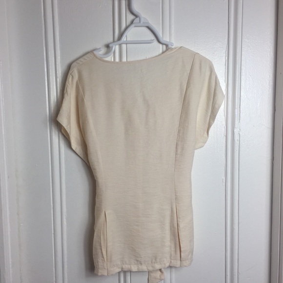 Cream ivory silky button up tie waist blouse top - Picture 3 of 4